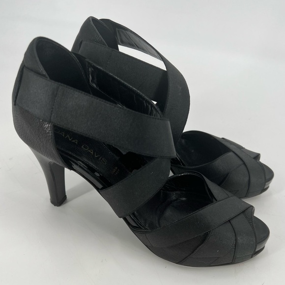Dana Davis black leather strappy heels shoes size 9.5B - Picture 1 of 9